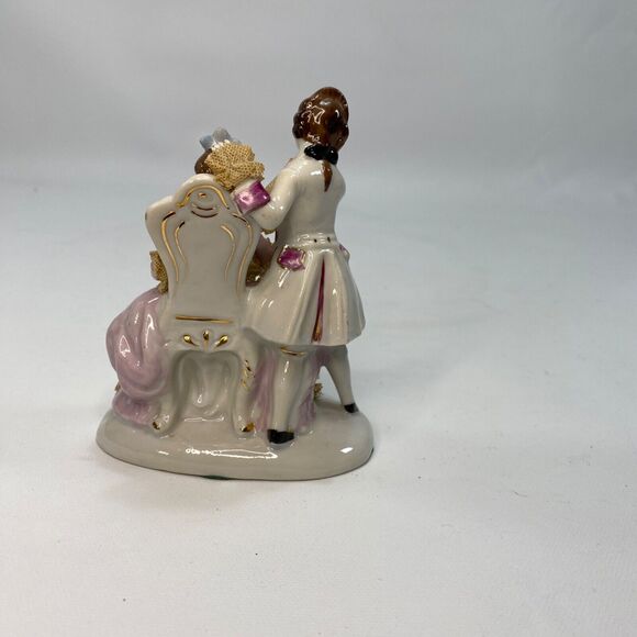 Vintage Lady & GentleMan Porcelain Victorian Figurines Reading Dresden Lace 5" - Picture 8 of 11